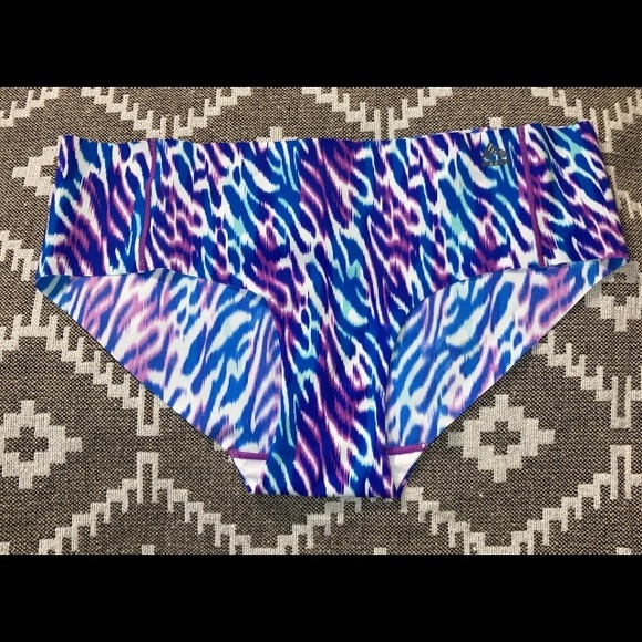 Vintage Y2K Laser Cut No Panty Lines Bikini Panties Purple Animal Print Blue M - Picture 1 of 6